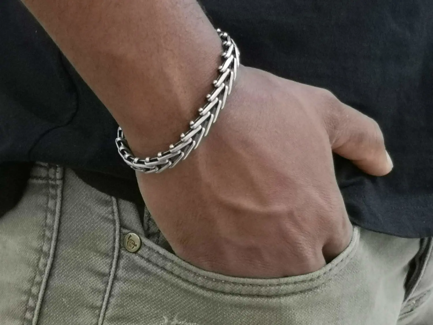 Men's 925 Silver Plated V Link Bracelet (for wrist size approx 7.5")