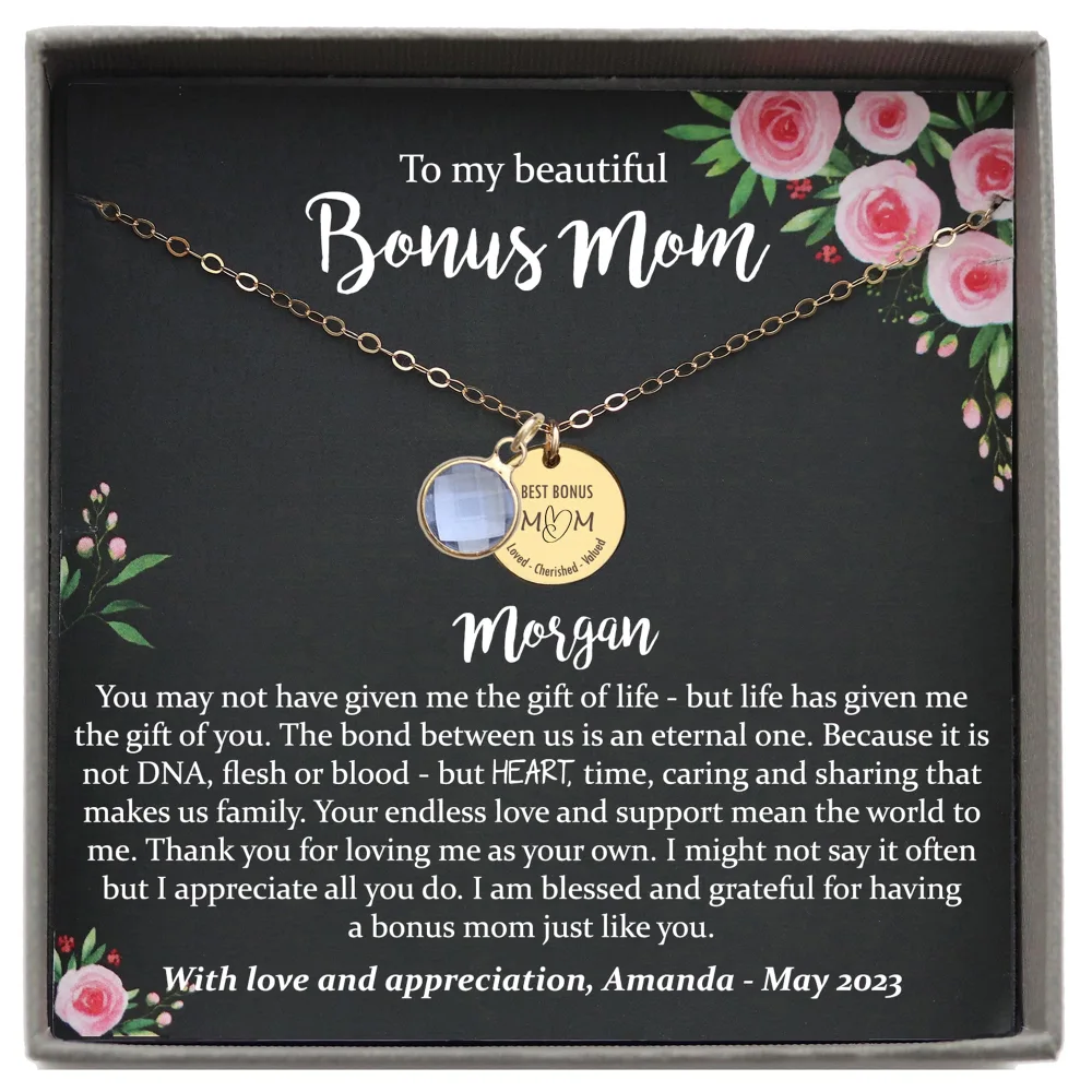 Personalized Bonus Mom Gifts for Women, Necklace with Meaningful Message