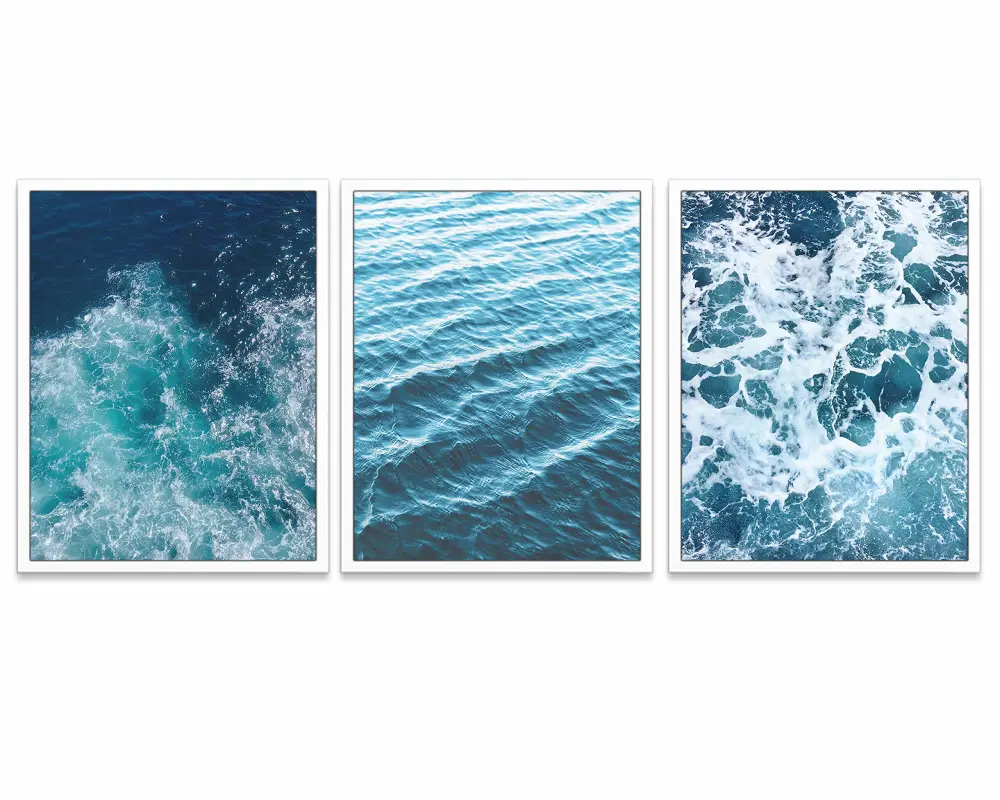 Ocean Waves Photography Prints, Set of 3, Unframed, Beach Sea Costal Wall Art Decor Poster Sign, All Sizes