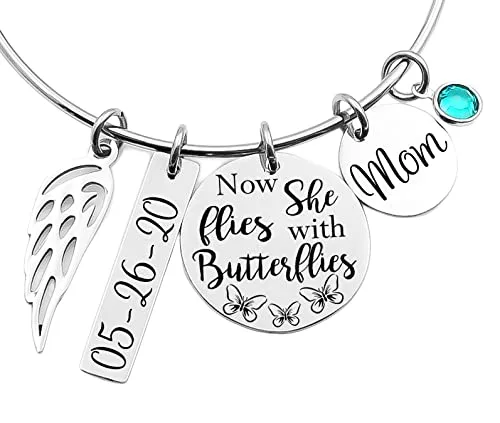 Personalized Memorial bracelet Now she flies with butterflies