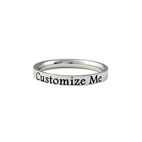 Custom Text Stainless Steel Band Ring - Names, Initials, Date, Inspiration, Coordinates, Personalized Gift for Women & Men, Couples Mother Sisters Friends, Anniversary Birthday Valentines Graduation