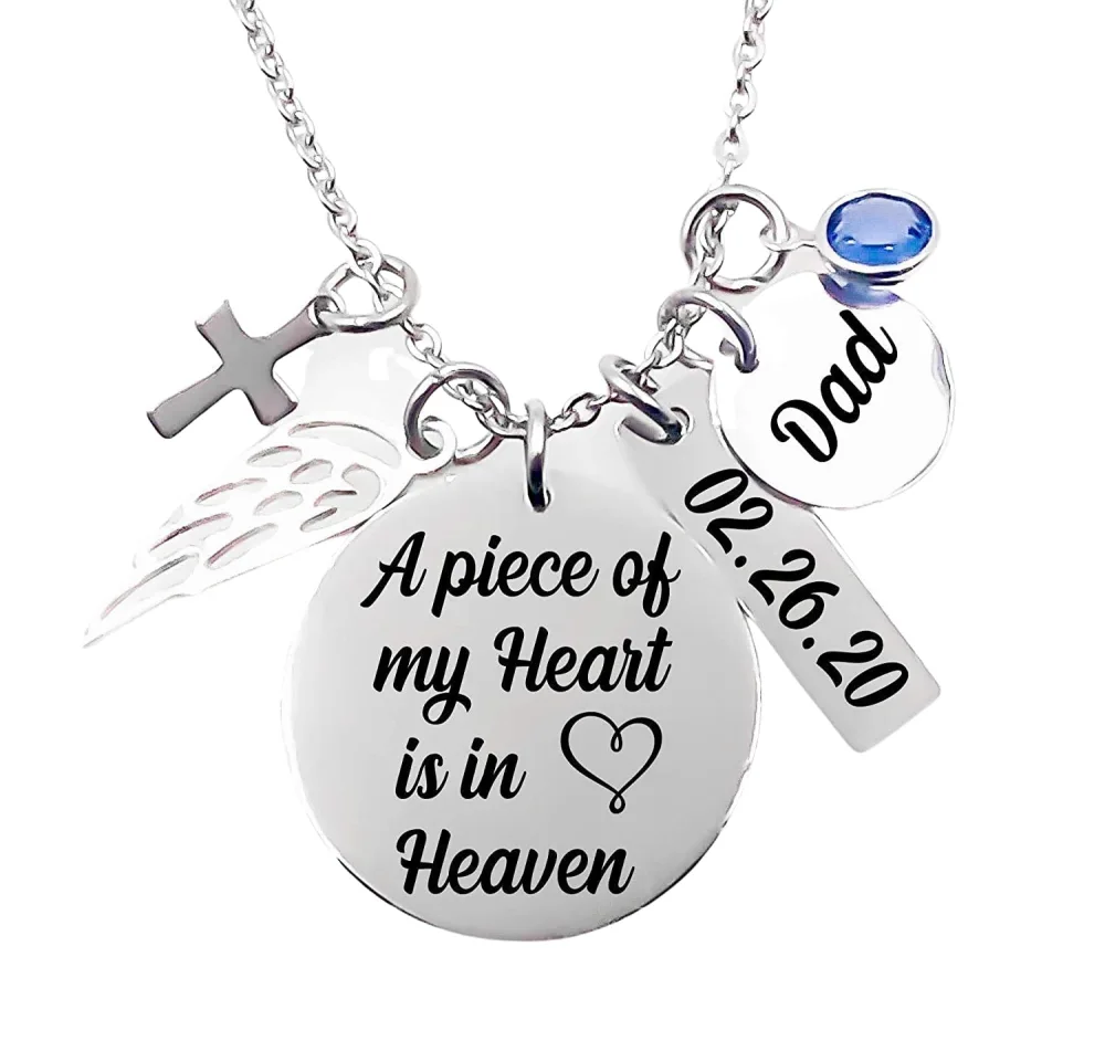 Memorial Jewelry, Stainless Steel Pendant, Necklace,A Piece Of My Heart Is In Heaven, Child loss, Lose of Loved One