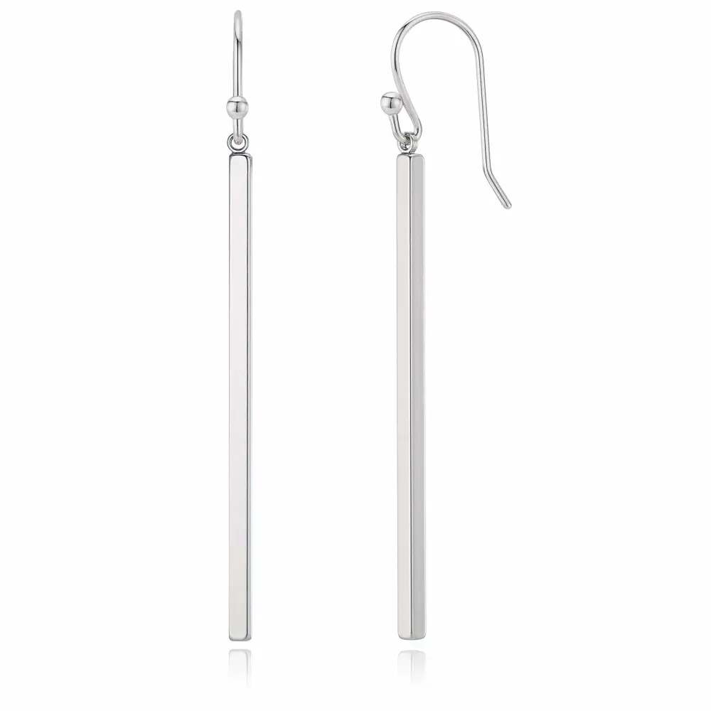 Minimalist Silver Plated Long Vertical Bar Drop Earrings