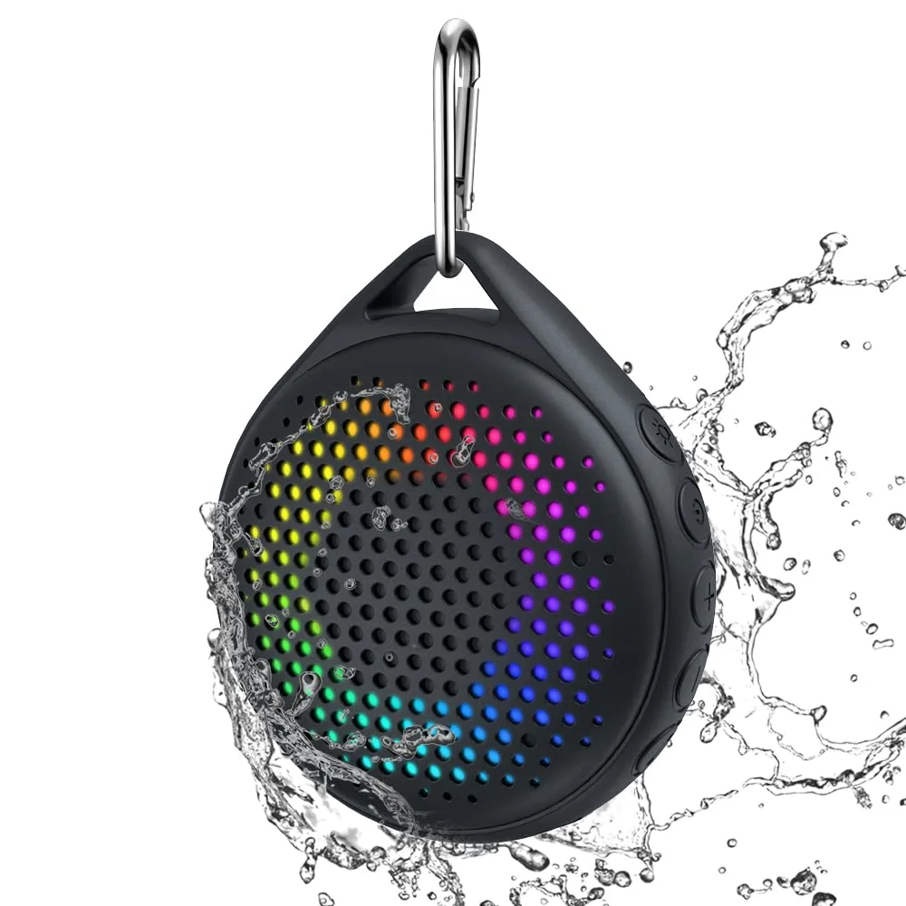 Bluetooth Shower Speaker, IP67 Waterproof Speaker with RGB Light, Portable Bluetooth Speaker with Hi-Fi Sound and Built-in Mic, Support TF Card, Wireless Speaker for Home Outdoor Travel