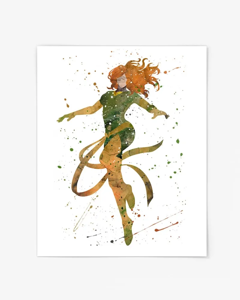 Jean Grey Prints, X-Men Watercolor, Nursery Wall Poster, Holiday Gift, Kids and Children Artworks, Digital Illustration Art