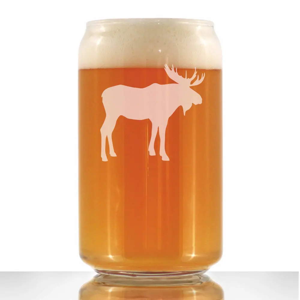 Moose - Beer Can Pint Glass 16 oz - Cabin Themed Gifts or Rustic Decor for Men and Women - Fun Drinking or Party Glasses