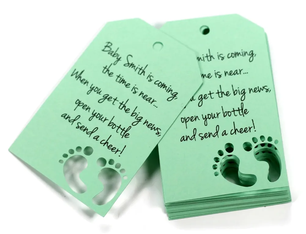 Baby is Coming Shower Favor Tags for Wine Bottle - Baby Feet (Set of 12) (Green)