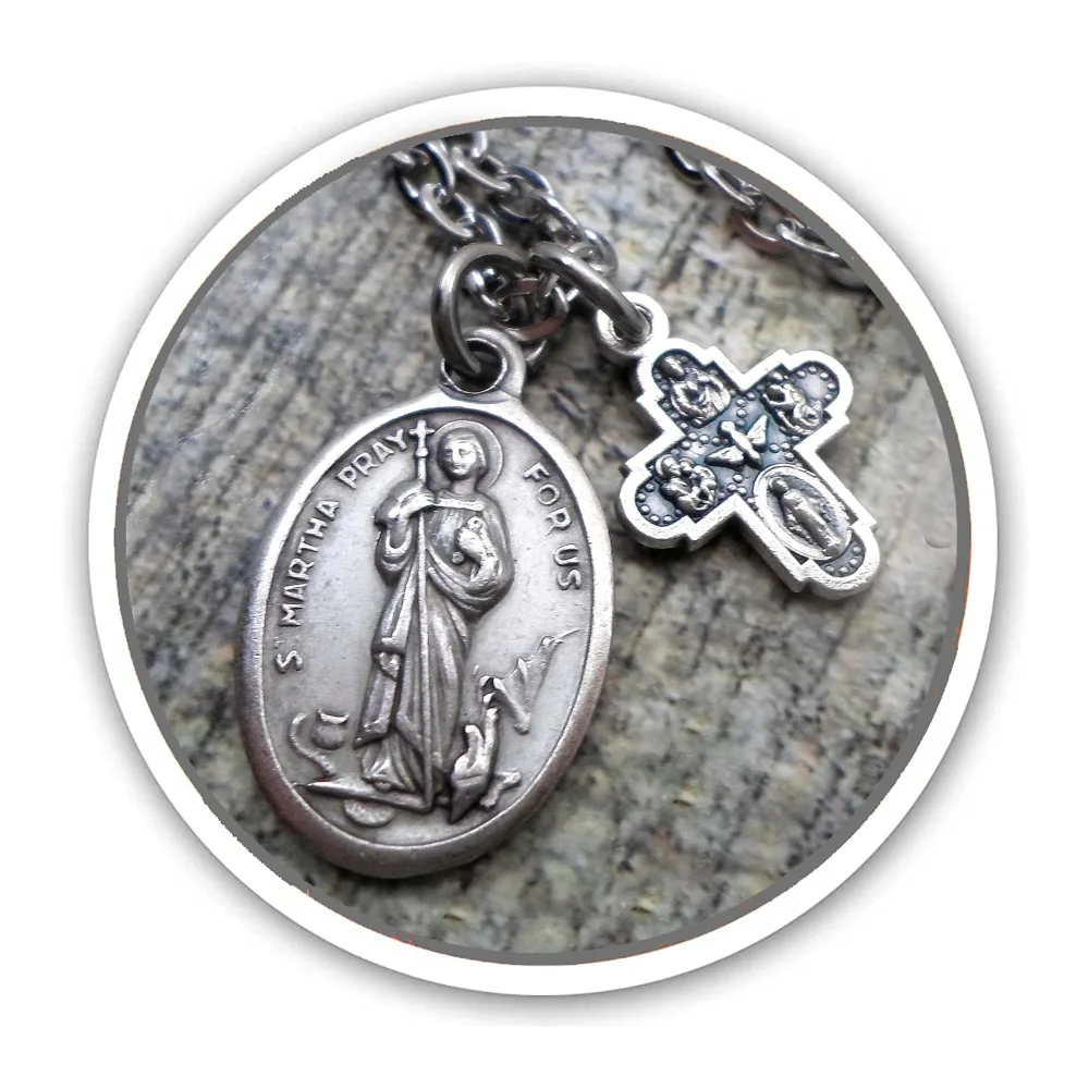 St. Martha Necklace, Keychain or Clip, Patron Saint Confirmation Gift, Catholic Jewelry, Customize with Initial or Crystal Birthstone Option, Unisex Gift