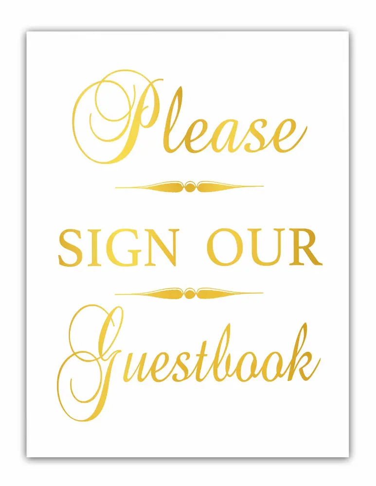 Wedding Guest Book Sign, Gold Foil Wedding Signage, Please Sign Our Guestbook Sign In Decorations, Unframed Wall Art Poster