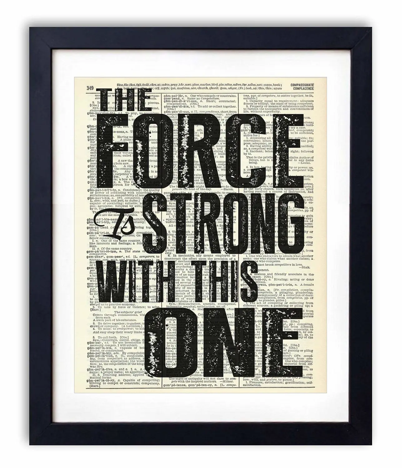 The Force Is Strong With This One Typography Quote Vintage Dictionary Art Print, Antique Wall Art Home Decor, Boho Poster, Farmhouse Decoration Living Room Bedroom Office 8x10 Inches, Ready To Frame