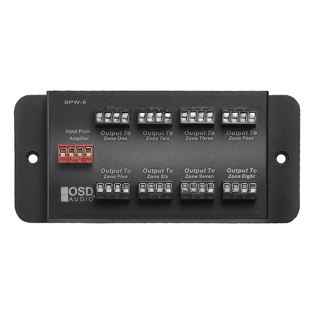 SPW8 Whole House Audio 8-Zone Speaker Distribution Panel Single Audio Input 300W Per Channel - OSD Audio