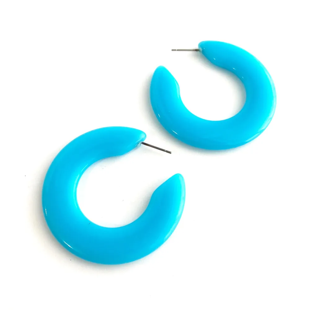 Aqua Opal Twiggy Hoop Earrings | Retro Mod Statement Hoops - TWG-BL-2