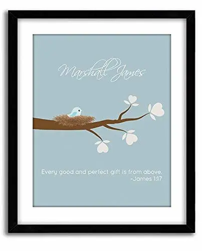 Personalized Baby Boy Christening Gift, Bible verse James 1:17 "Every good and perfect gift is from above" Nursery wall art print - FRAME NOT INCLUDED*