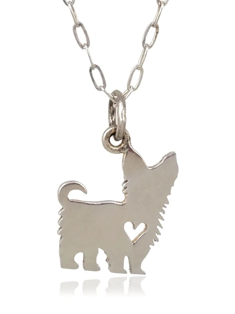 Sterling Silver Love My Yorkie Yorkshire Terrier Heart Flat Charm Necklace, 18"