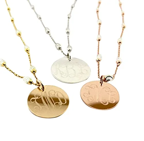 Saturn Chain Monogram Necklace - Sterling Silver, Gold Plated or Rose Gold Plated Two Tone