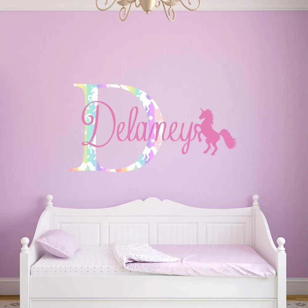 Custom Name Unicorn Nursery Wall Decal - Girls Personalized Name Unicorn Wall Sticker - Custom Name Sign - Custom Name Stencil Monogram - Girls Nursery Wall Decor