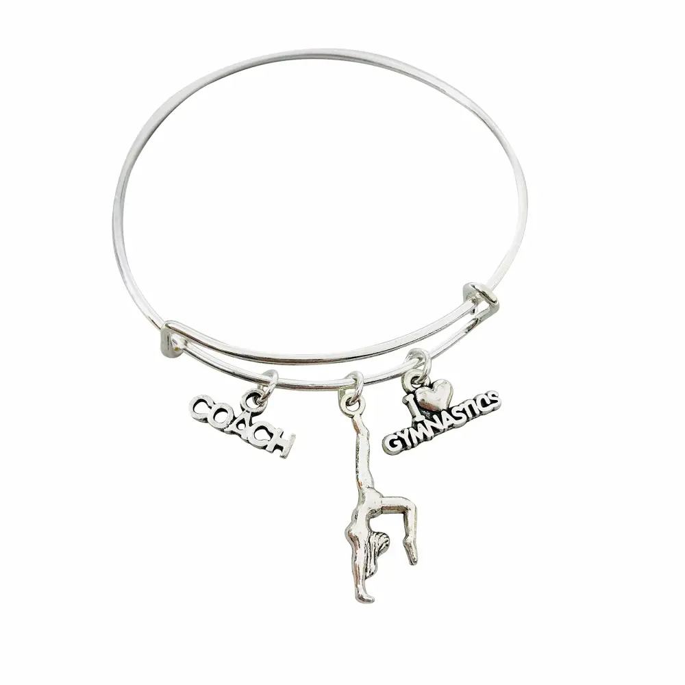 Gymnastics Coach Charm Bangle Bracelet Jewelry Gift for Team Coach