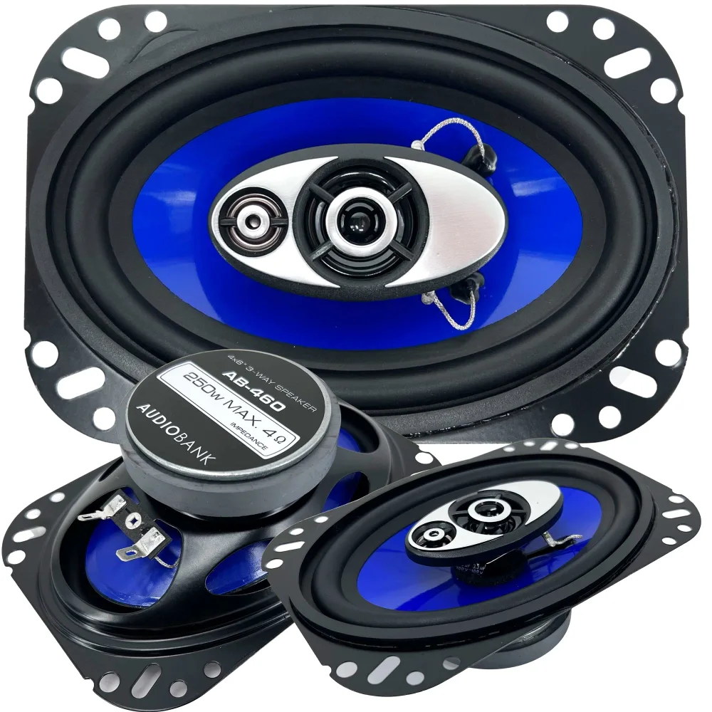 New Audiobank 4x6" in 3-Way 250 Watts Coaxial Car Speakers CEA Rated (Pair)