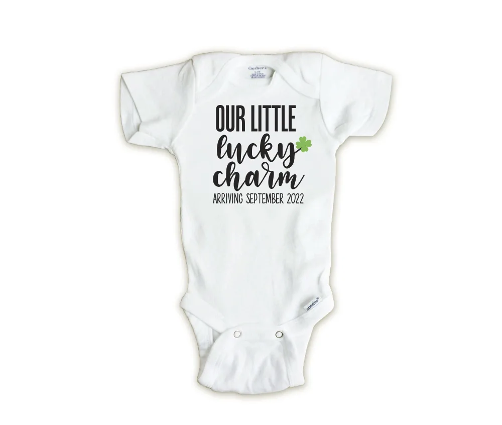 Our Little Lucky Charm Pregnancy Announcement Onesie Shirt St Patricks Day Outfit