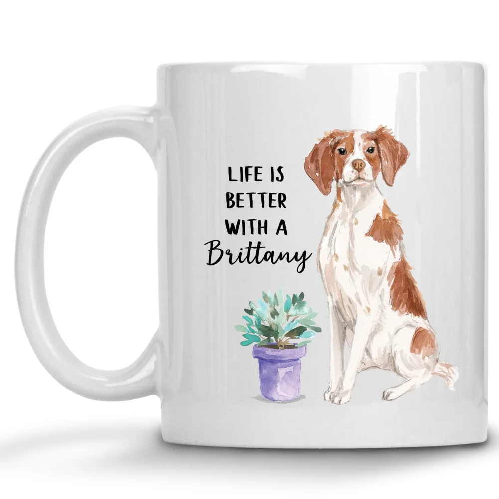 Watercolor Life is Better with a Brittany Mug Dog Lover Coffee Cup Gift for Her