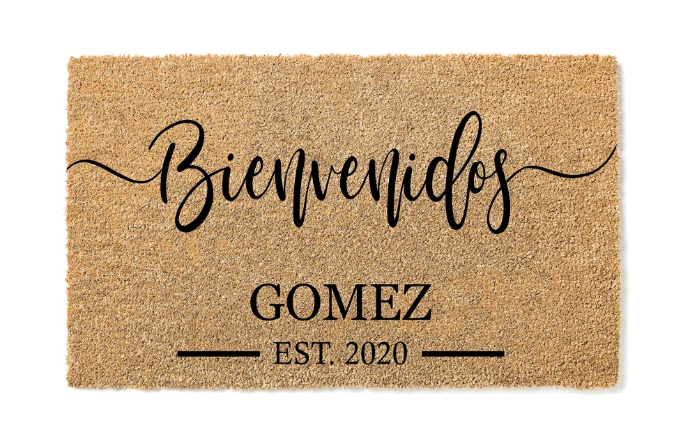 Bienvenidos Doormat, Wedding Gift, Housewarming Gift, Custom Welcome Mat, Personalized Doormat, Closing Gift, Front Porch Mat, Entryway Rug 1036