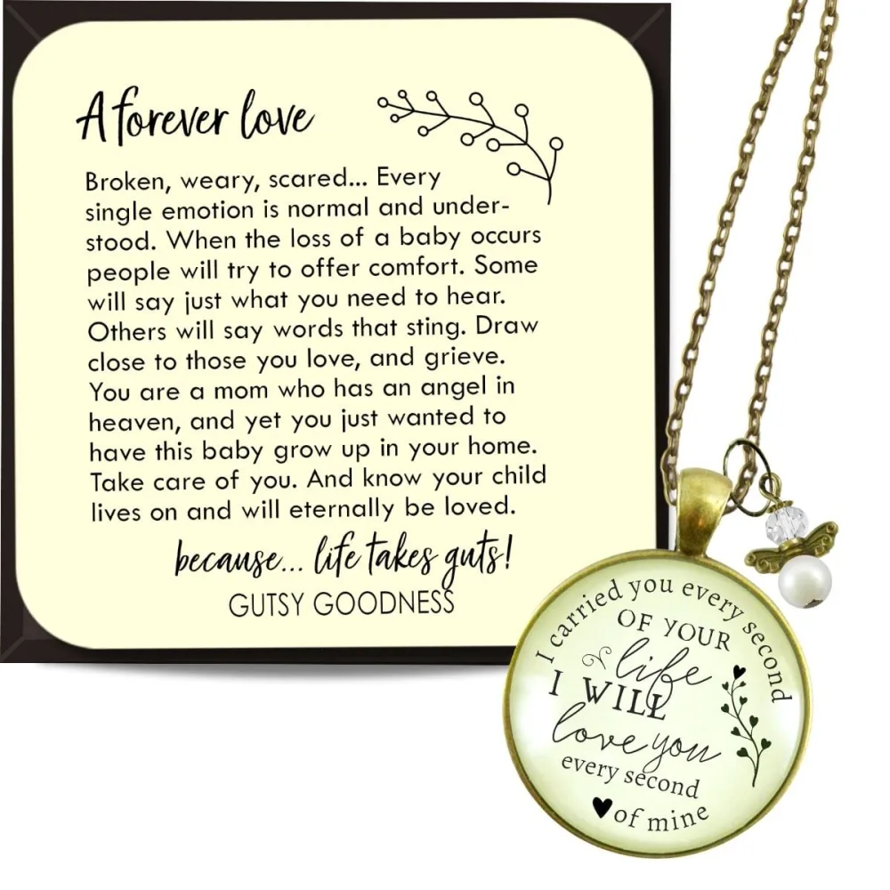 I Carried You Every Day Miscarriage Necklace Mothers Memorial Jewelry For Women 24" Chain - Handmade Baby Loss Pendant, Delicate Angel Baby Charm, Ready to Gift Remembrance Message Card & Gift Box