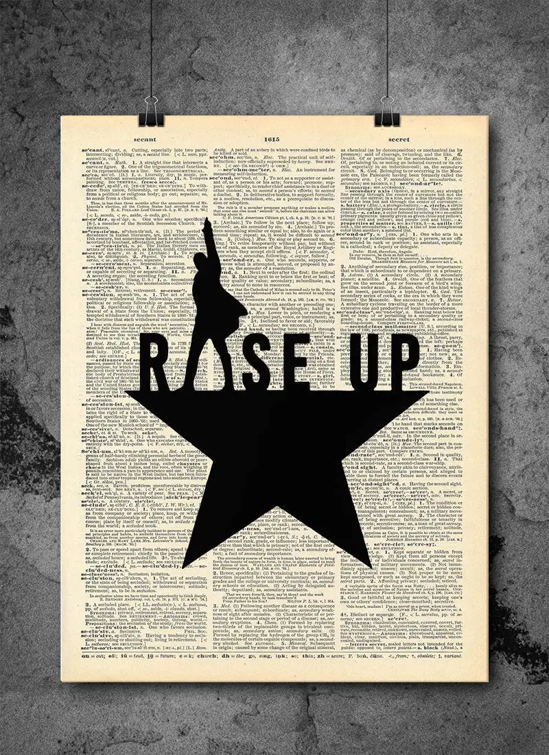 Hamilton Broadway Rise Up Star - Silhouette Art - Authentic Upcycled Dictionary Art Print - Home or Office Decor (D375)