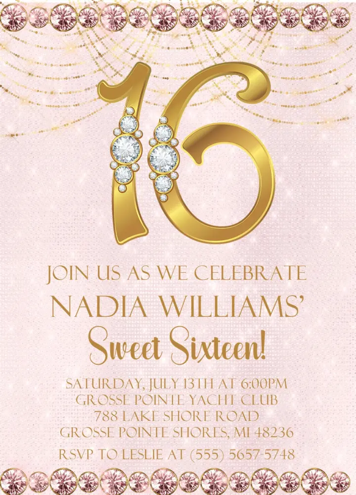 Pink And Gold Sweet 16 Birthday Party Invitations With Envelopes