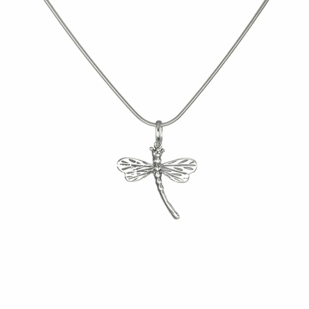 Sterling Silver Dragonfly Snake Chain Necklace 18 Inch