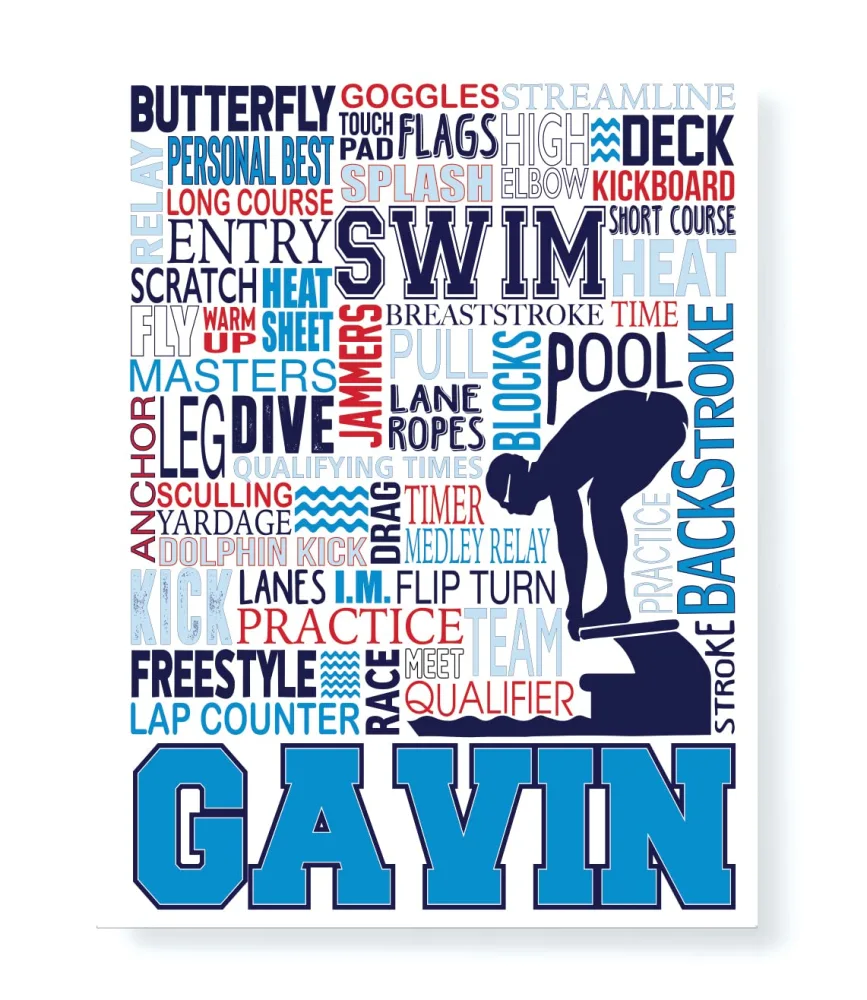 Swim Personalized Print - Swimming Art Decor Poster Team Gift SHIPS 1-2 DAYS ARRIVES BEFORE CHRISTMAS!