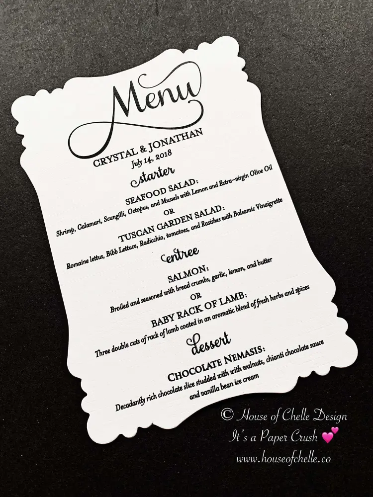 Wedding Menu Cards - Printed Custom Table Menu Cards, Wedding Table Centerpiece Decorations, Dinner, Birthday, Shower, Quinceanera, Party, Event - Set of 25