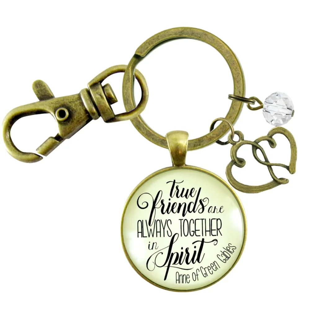 True Friends Are Always Together In Spirit Keychain Friendship Quote Jewelry Gift Heart