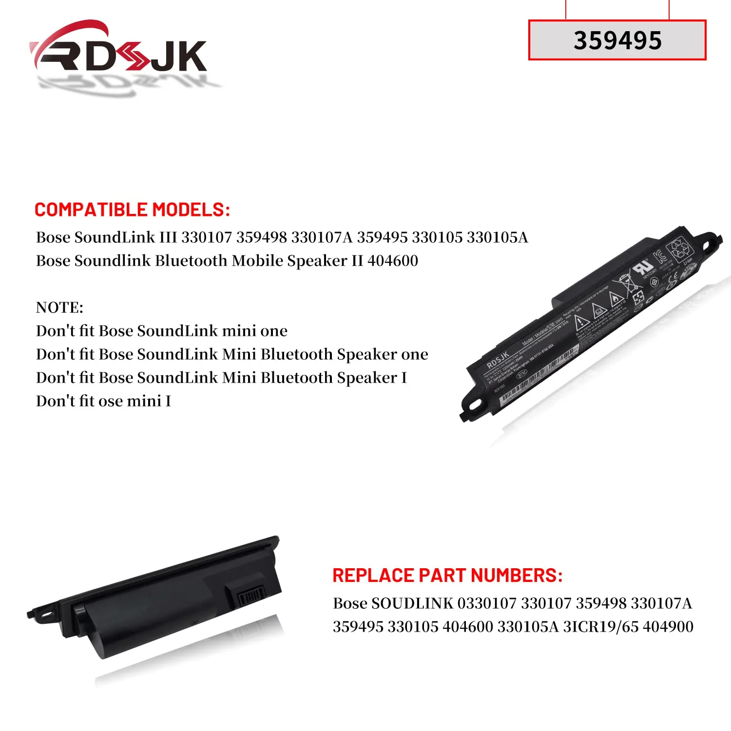 359495 359498 Battery Replacement for Bose SoundLink III 330107 330107A 0330107 330105 330105A 0330105 Soundlink 2 3 Soundlink Bluetooth Mobile Speaker II III 404600 404800 404900 414255 11.1V 2230mAh