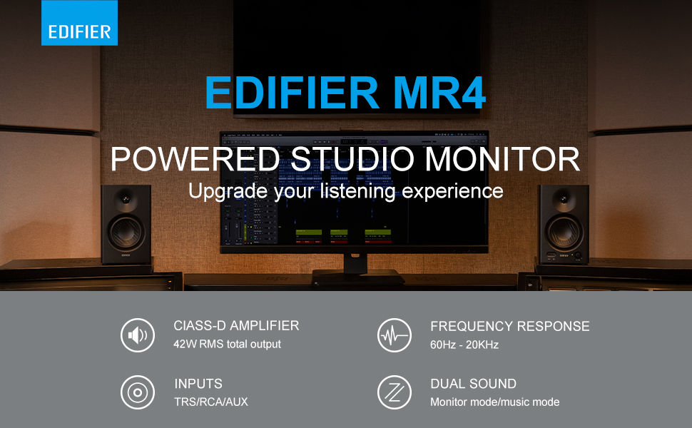 Edifier MR4 Powered Studio Monitor, 4" Multimedia Monitor Speakers