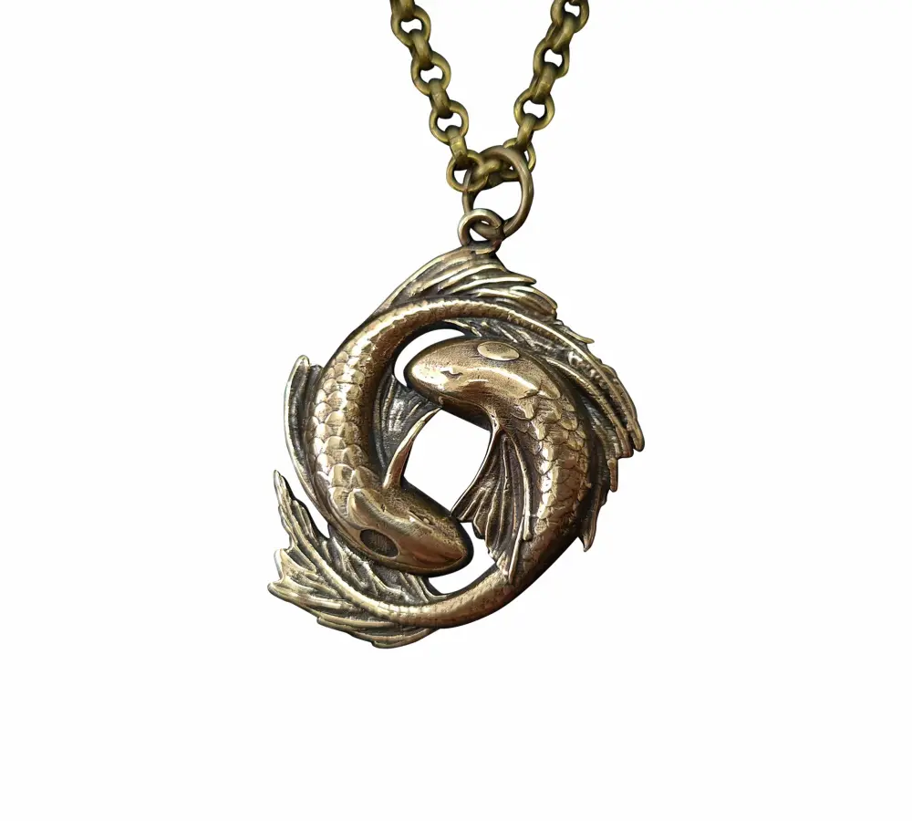 Koi Fish Yin Yang Necklace Charm Pendant Jewelry - Yin and Yang Necklaces - Ying Yang Symbol - Yin Yang Necklace for Men Women - Yin Yang Gifts - Ying Yang Jewelry - Brass Necklace