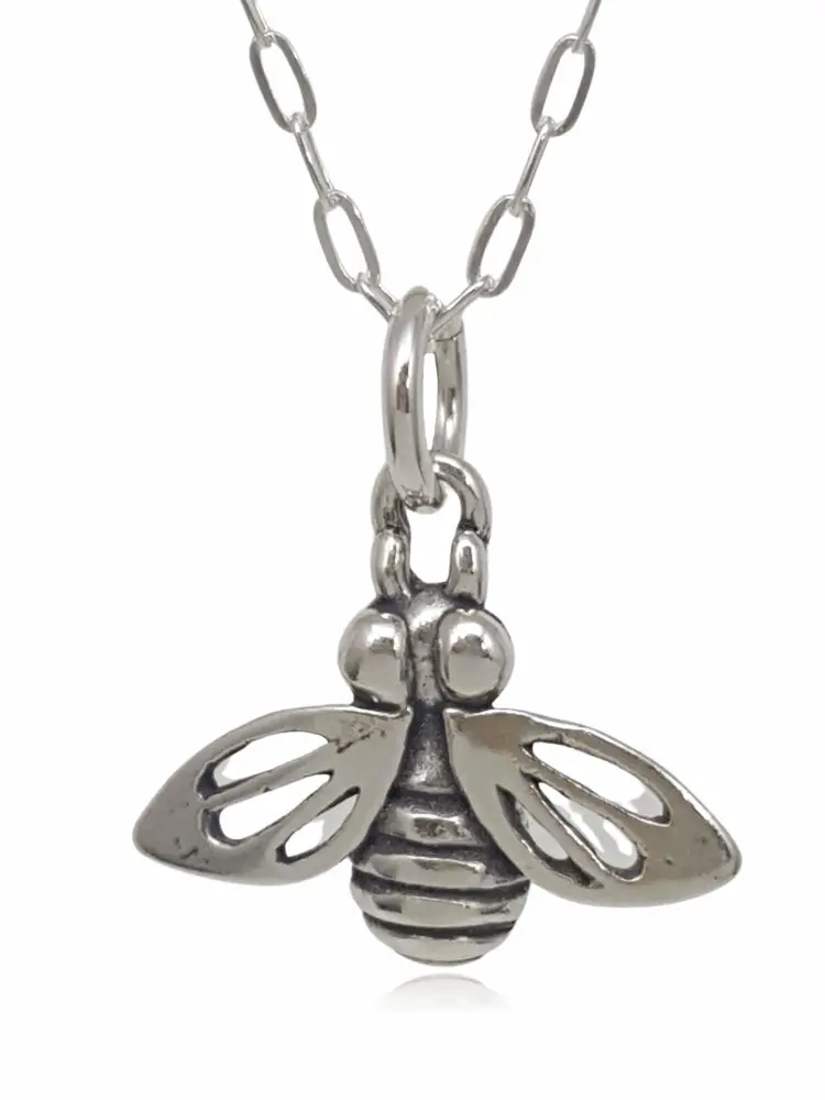 Sterling Silver Honey Bee Charm Necklace, 18"