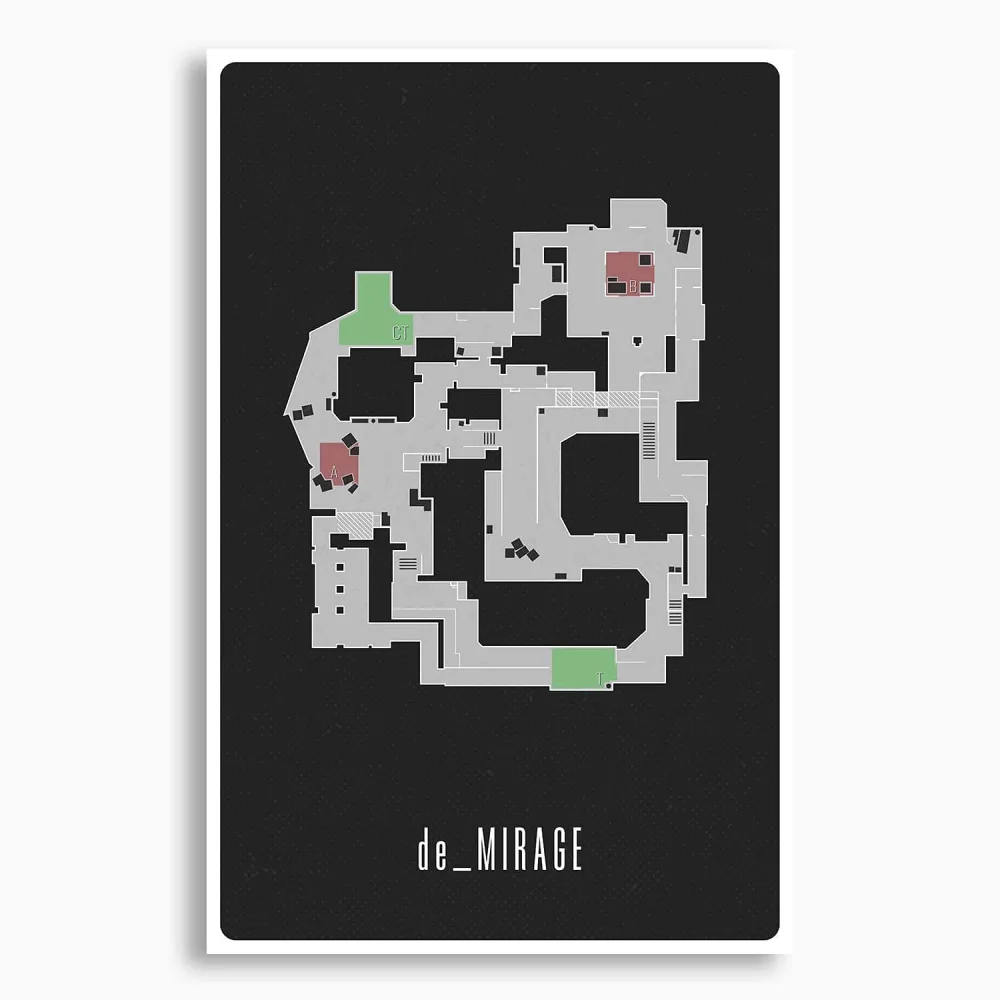 CS Mirage Map Poster - Premium Gaming Wall Art, Unframed by SnooozeWorks - Perfect Decor for Gamers (8"x10")