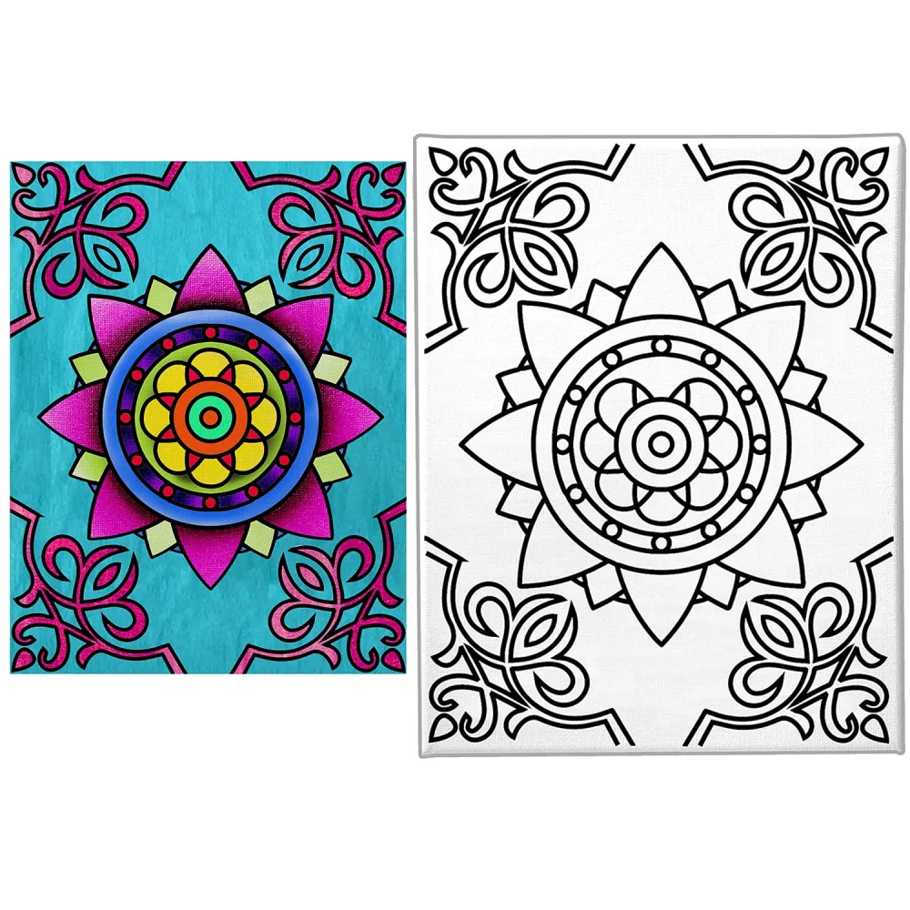 11x14 Mandala Canvas Painting | Abstract Coloring | Pre Drawn Stretched Canvas | Retro Artwork | Adult Sip and Paint Party Favor | Therapeutic Painting