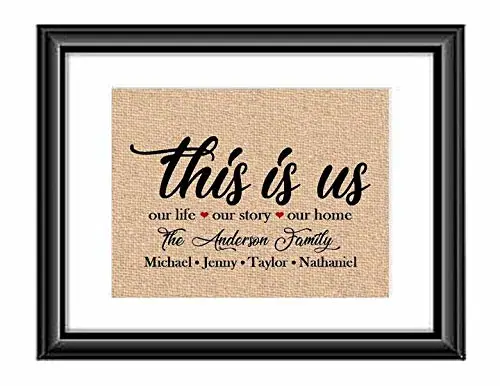 This is us Personalized Family Burlap or Cotton Print, Our Life Our Story Our Home, This is Us Christmas gift, Birthday gift for Mom or Dad, Personalized Family Christmas Gift