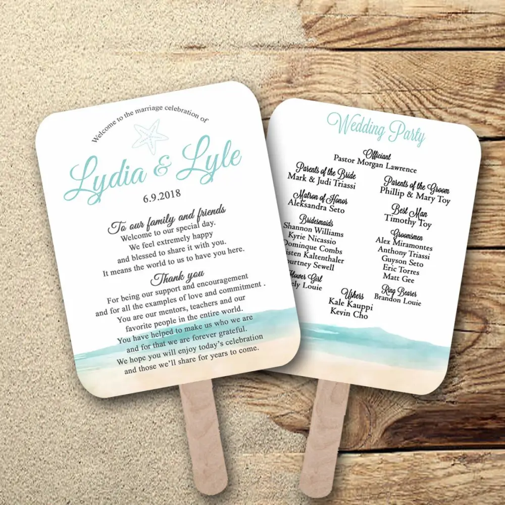 Beach Wedding fans, Destination wedding fan, wedding fans, wedding program fans, fans for wedding, personalized wedding fans, summer wedding, sold in sets of 10