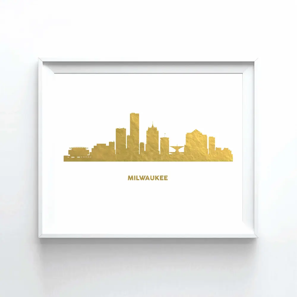 Milwaukee Skyline Gold Foil Art Print Milwaukee Skyline Gold Print City Skyline Home Office Nursery Gold Wall Art Decor (08" x 10" UNFRAMED)