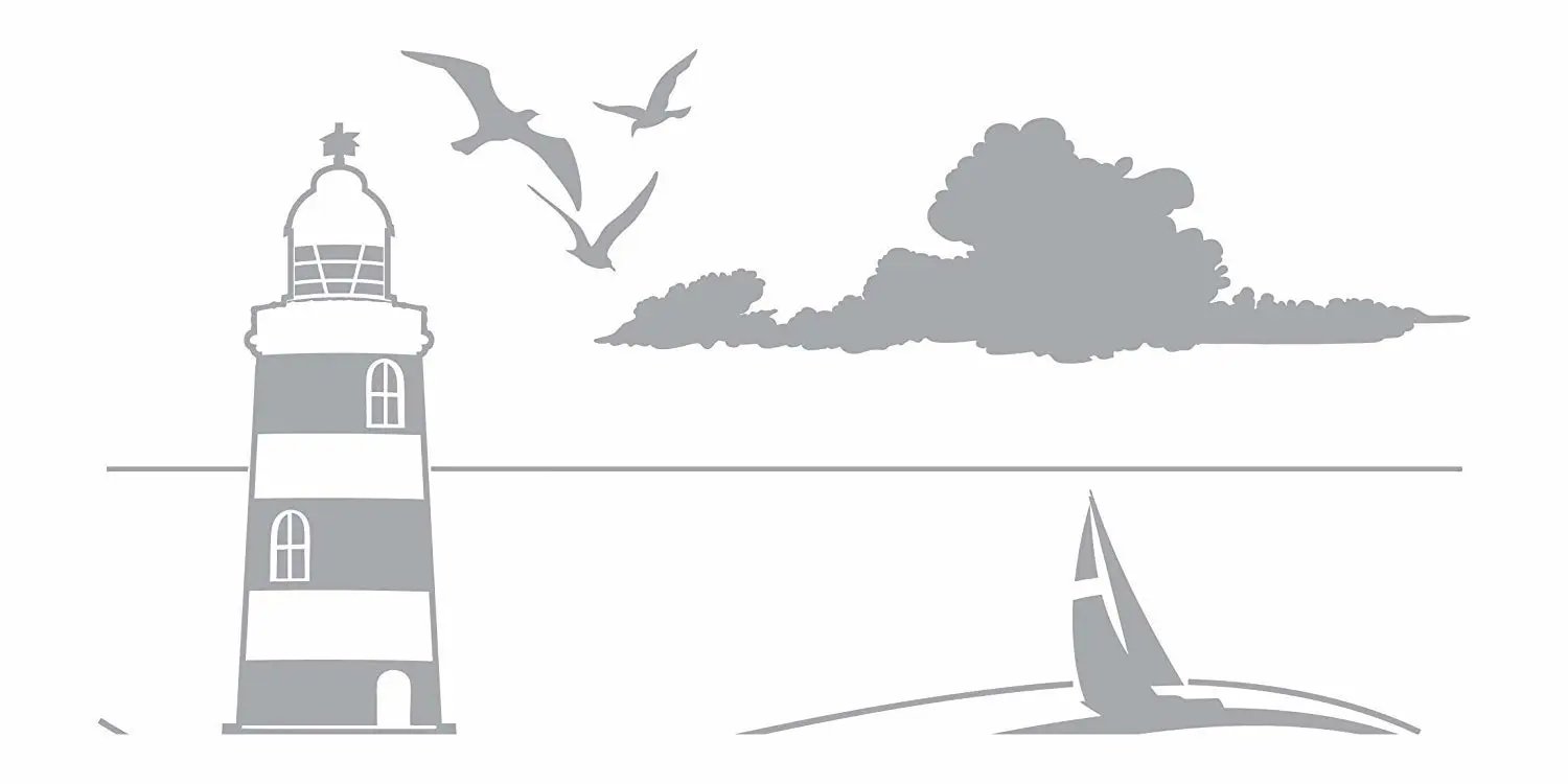 Lighthouse and Sailboat - Coastal Design Series - Etched Decal - For Shower Doors, Glass Doors and Windows - 18.5" tall x 28" wide - Custom Sizes Available