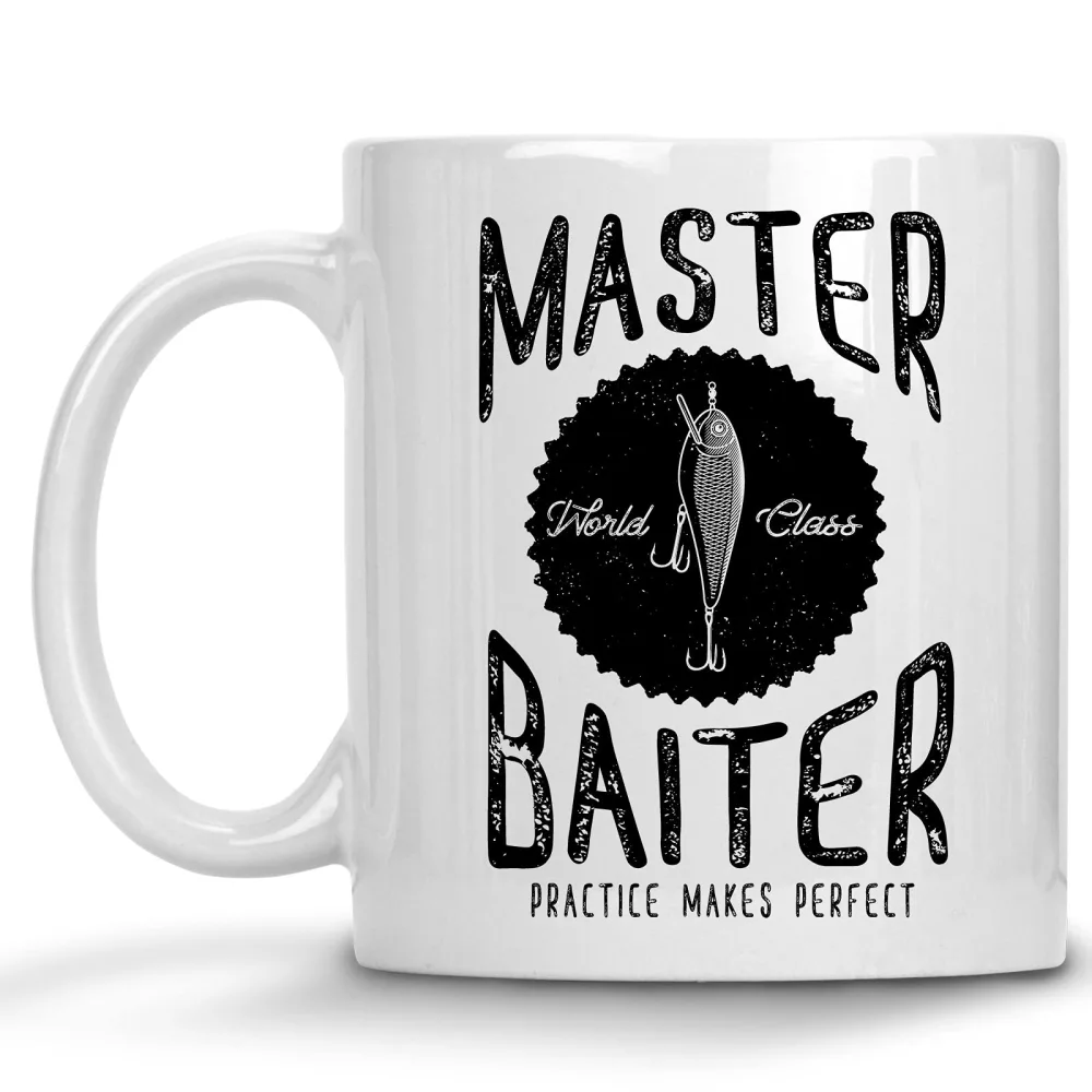 Master Baiter, Practice Makes Perfect Funny Fishing 11 oz. Coffee Mug Gift for Him