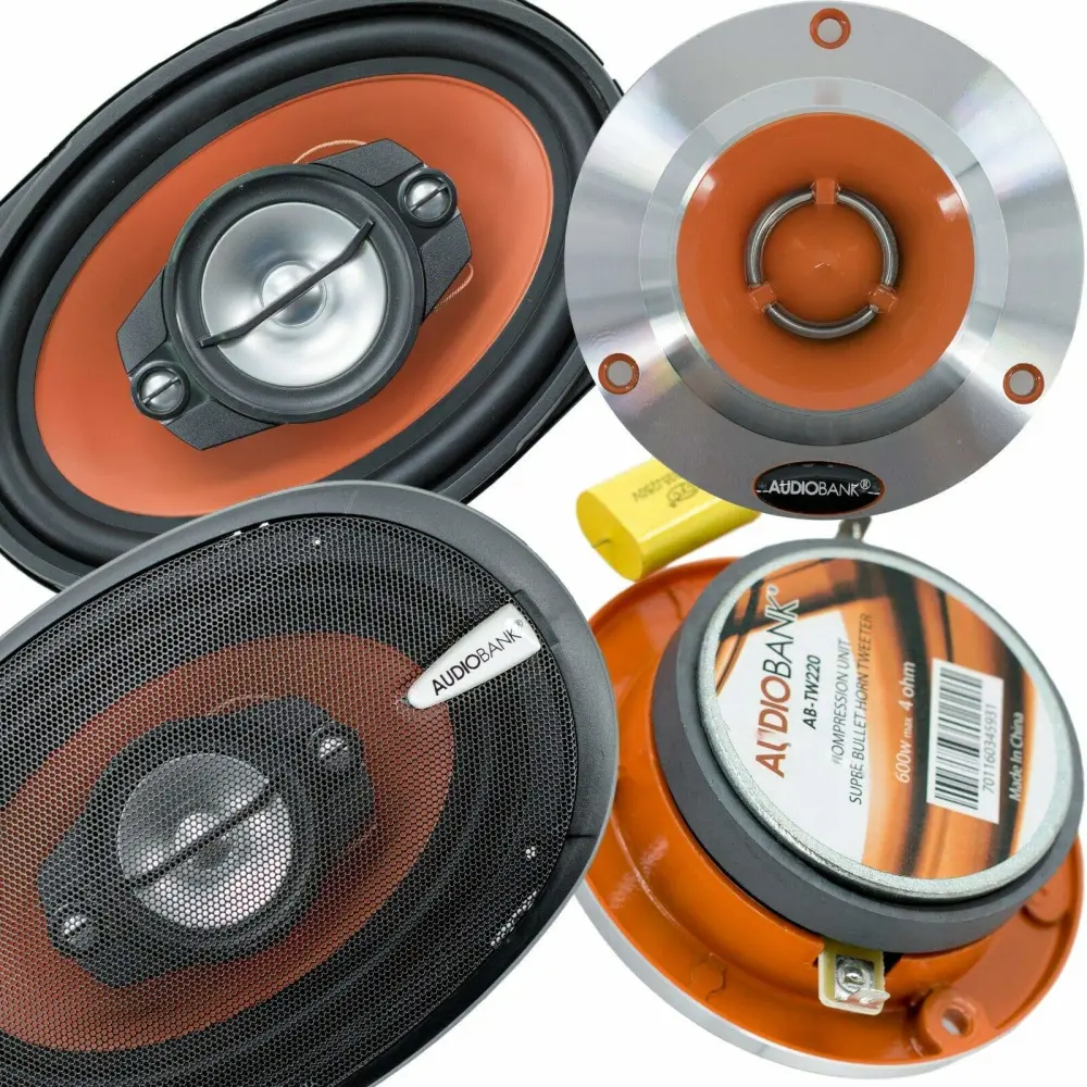 Pair of Audiobank 6x9 1000 Watt 4-Way Car Speakers + Pair of 3.75" Super Bullet Tweeters