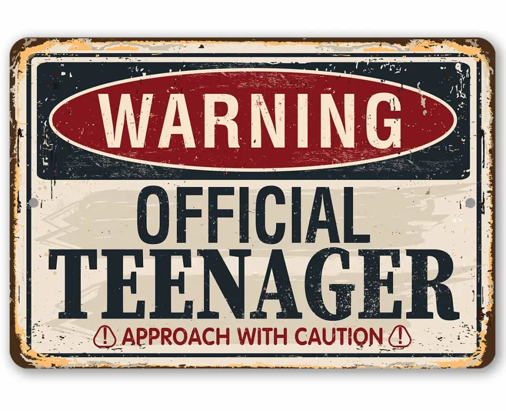 Warning Official Teenager Sign - Vintage Teenager Birthday Decoration for Boys, Great Party Favor and Teen Boys Gift Idea, 12x18 Use Indoors or Outdoors Durable Rustic Metal Sign