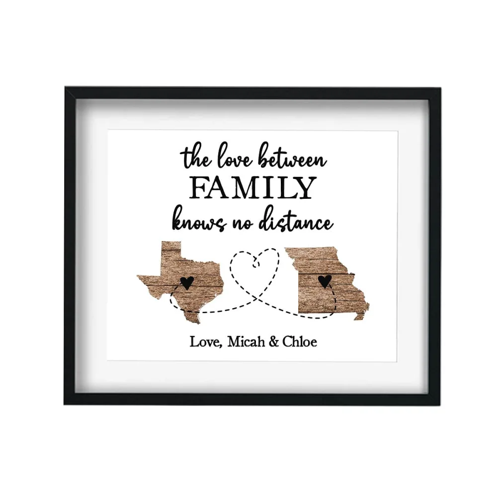 Custom Two State Family Print | Long Distance Family Present | Wall Decor | Moving Away From Home | Distance Between Family