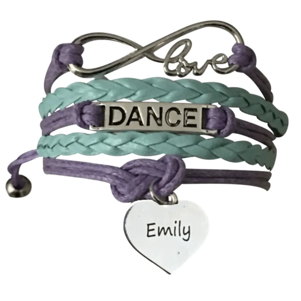 Personalized Dance Bracelet With Engraved Name Charm, Dance Recital Gift, Dancing Jewelry,Infinity Dancer Charm Bracelet (Teal)