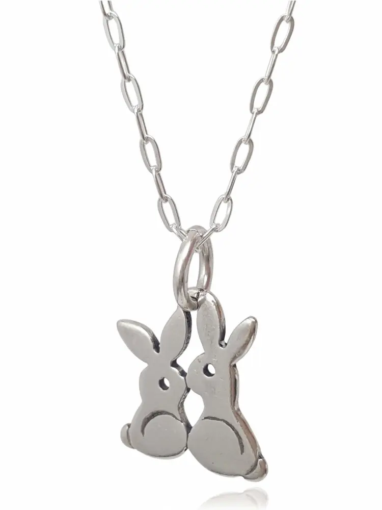 Sterling Silver Love Bunnies Flat Charm Necklace, 18"