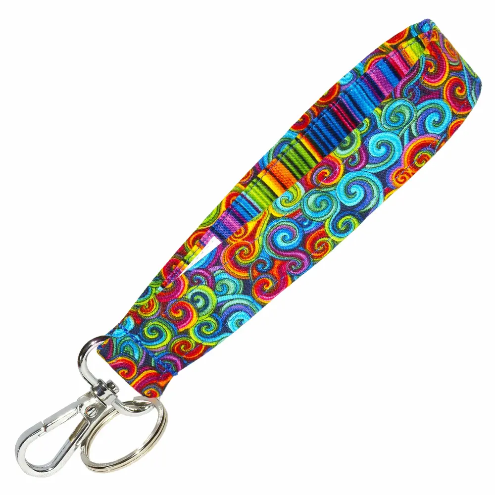 Psychedelic Swirls Key Fob - Colorful Key Chain - Rainbow - Geometric - 1 Inch Wide - 6 Inch Loop - Cute Purse or Wallet Strap - Handmade by Green Acorn Kitchen