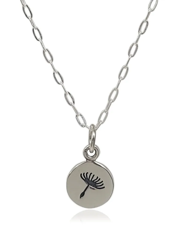 Sterling Silver Tiny Dandelion Extra Daughter Dandelion Flat Charm Necklace, 18"